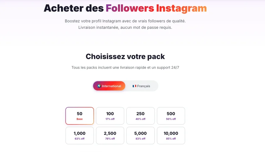 Auswahl der Instagram Follower Pakete
